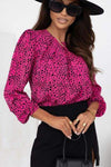 Leopard Round Neck Balloon Sleeve Blouse Blouses - Tophatter Daily Deals