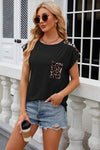 Leopard Round Neck Cap Sleeve T-Shirt Women's T-Shirts - Tophatter Daily Deals