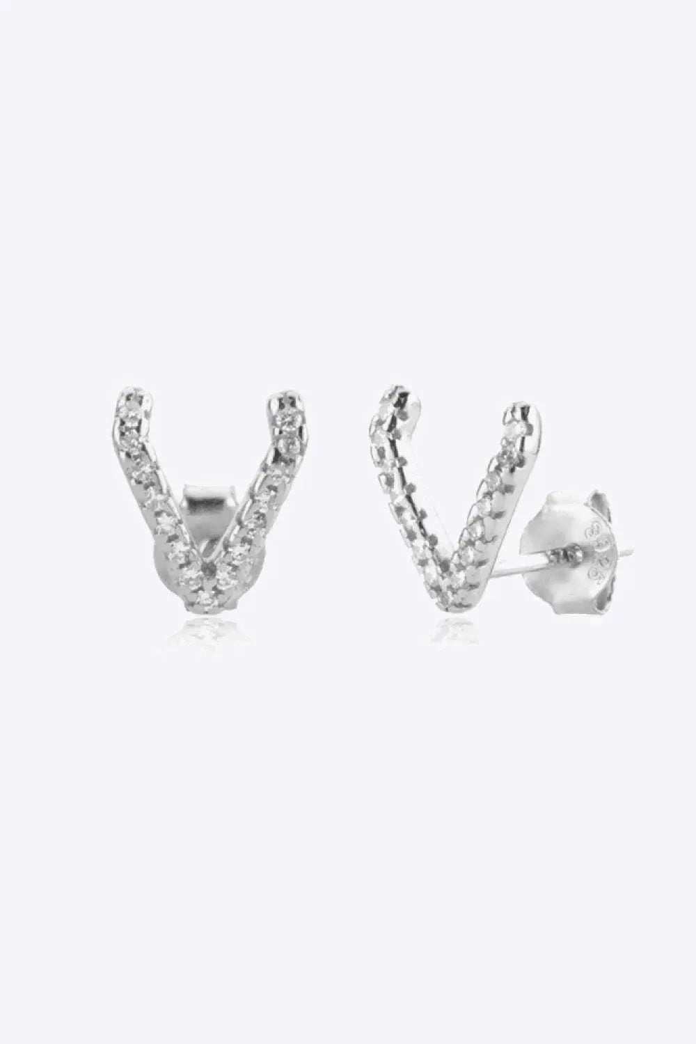 Zircon Letter V Stud Earrings Silver One Size Earrings - Tophatter Daily Deals