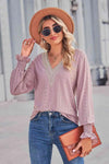 Contrast V-Neck Flounce Sleeve Top Blouses - Tophatter Daily Deals