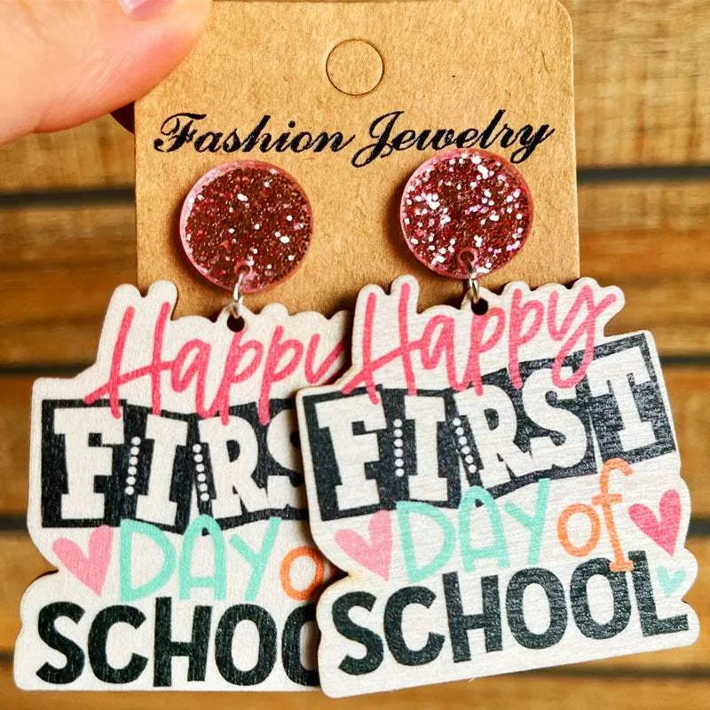 School Theme Wooden Dangle Earrings Style H One Size Earrings - Tophatter Daily Deals