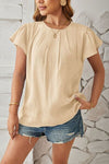 Round Neck Keyhole Cap Sleeve T-Shirt Women's T-Shirts - Tophatter Daily Deals