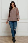 Waffle Buttoned Long Sleeve Top Blouses - Tophatter Daily Deals