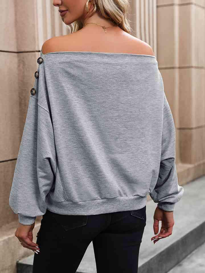 Off Shoulder Long Sleeve Buttoned Blouse Blouses - Tophatter Daily Deals