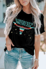 SOMEBODY'S PROBLEM Graphic Tee Shirt Women's T-Shirts - Tophatter Daily Deals