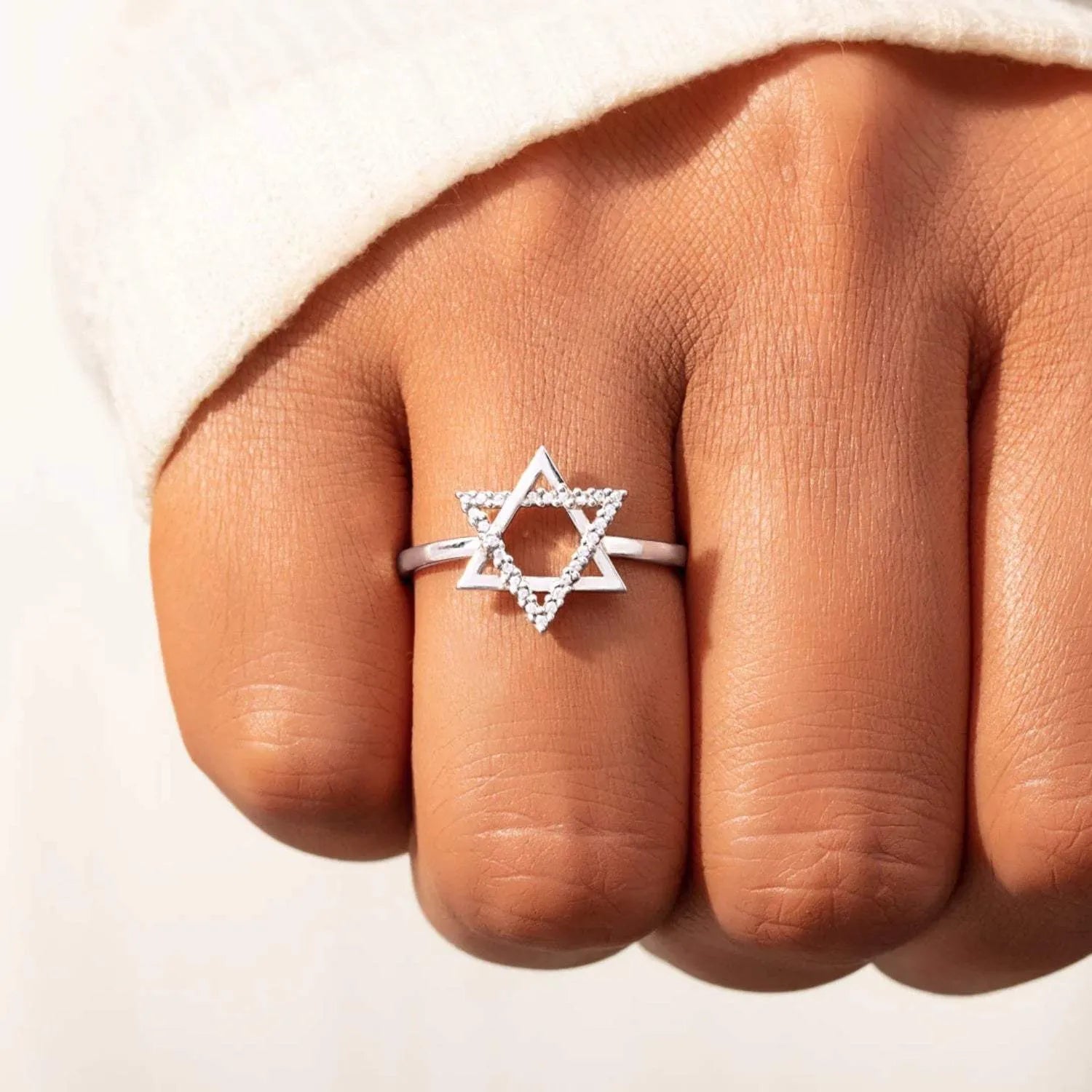 925 Sterling Silver Inlaid Zircon Hexagram Ring Rings - Tophatter Daily Deals