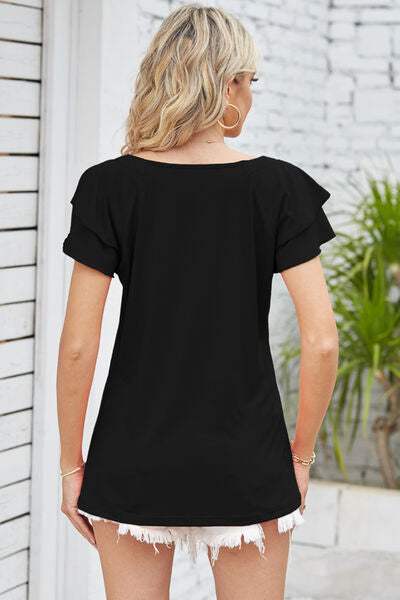 Square Neck Flutter Sleeve T-Shirt Women's T-Shirts - Tophatter Daily Deals