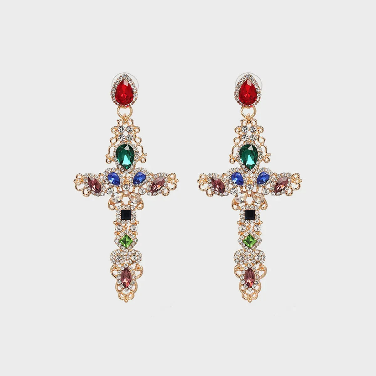 Rhinestone Alloy Cross Earrings Multicolor One Size Earrings - Tophatter Daily Deals