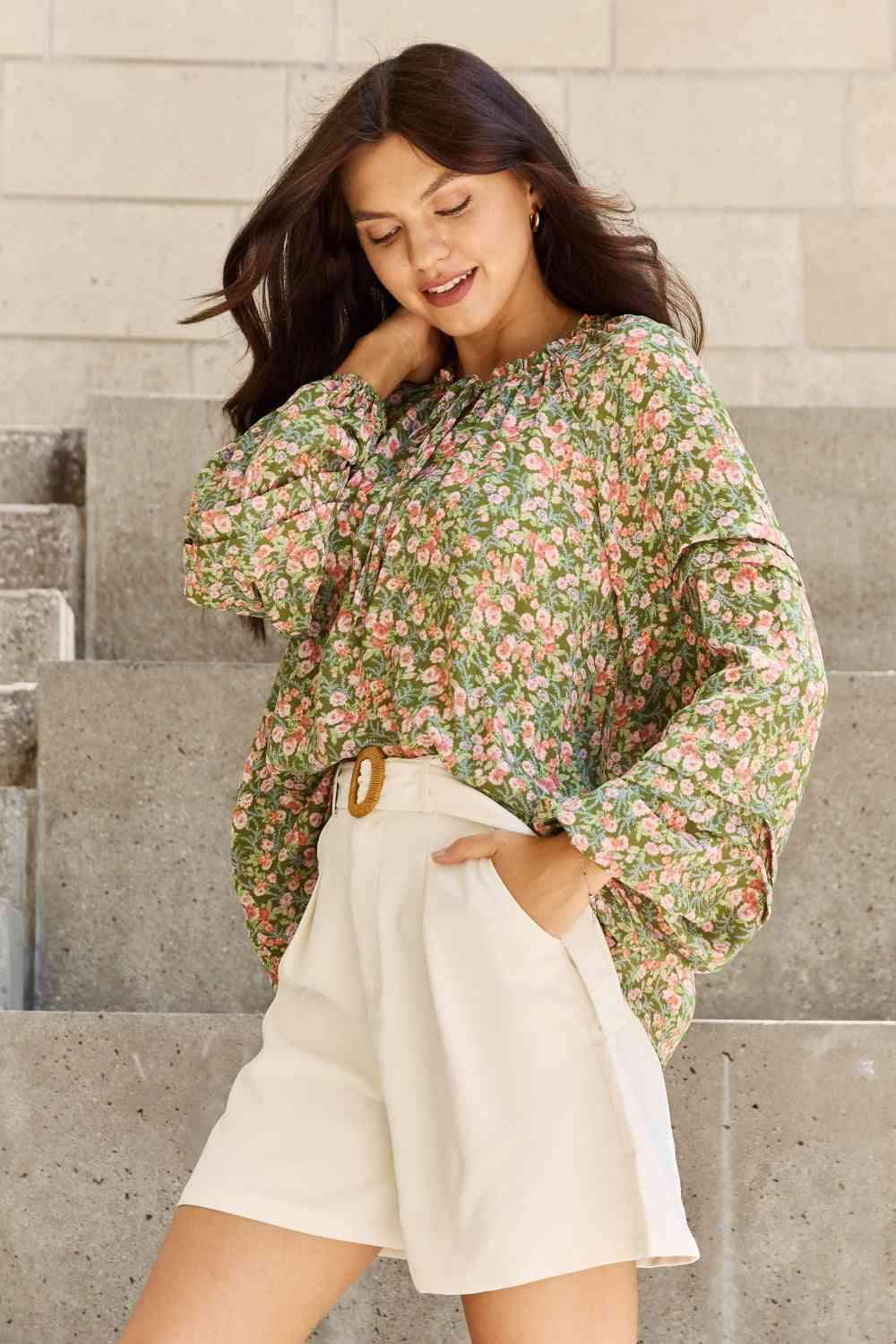 HEYSON She's Blossoming Full Size Balloon Sleeve Floral Blouse Blouses - Tophatter Daily Deals