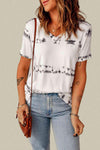 Printed V-Neck Short Sleeve Top Blouses - Tophatter Daily Deals