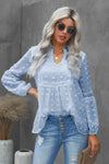 Swiss Dot Frilled Notched Neck Blouse Pastel Blue Blouses - Tophatter Daily Deals