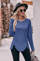 Double Take Buttoned Hem Detail Ribbed Top Women's T-Shirts - Tophatter Daily Deals