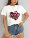 Heart Round Neck Short Sleeve T-Shirt White Women's T-Shirts - Tophatter Daily Deals