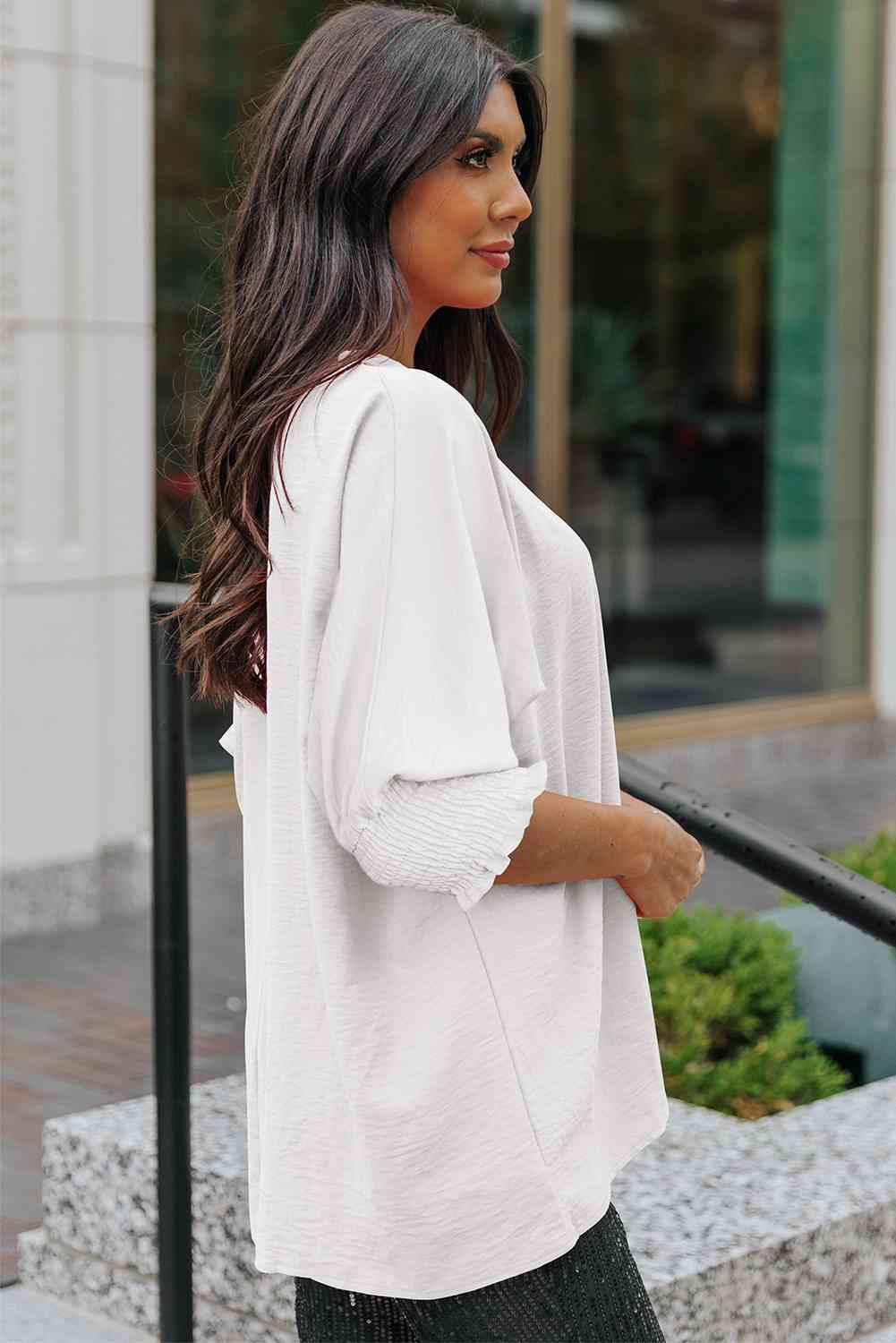 Round Neck Dolman Sleeve Textured Blouse Blouses - Tophatter Daily Deals