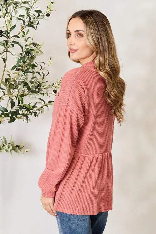 Heimish Full Size Waffle-Knit Button Down Blouse Blouses - Tophatter Daily Deals