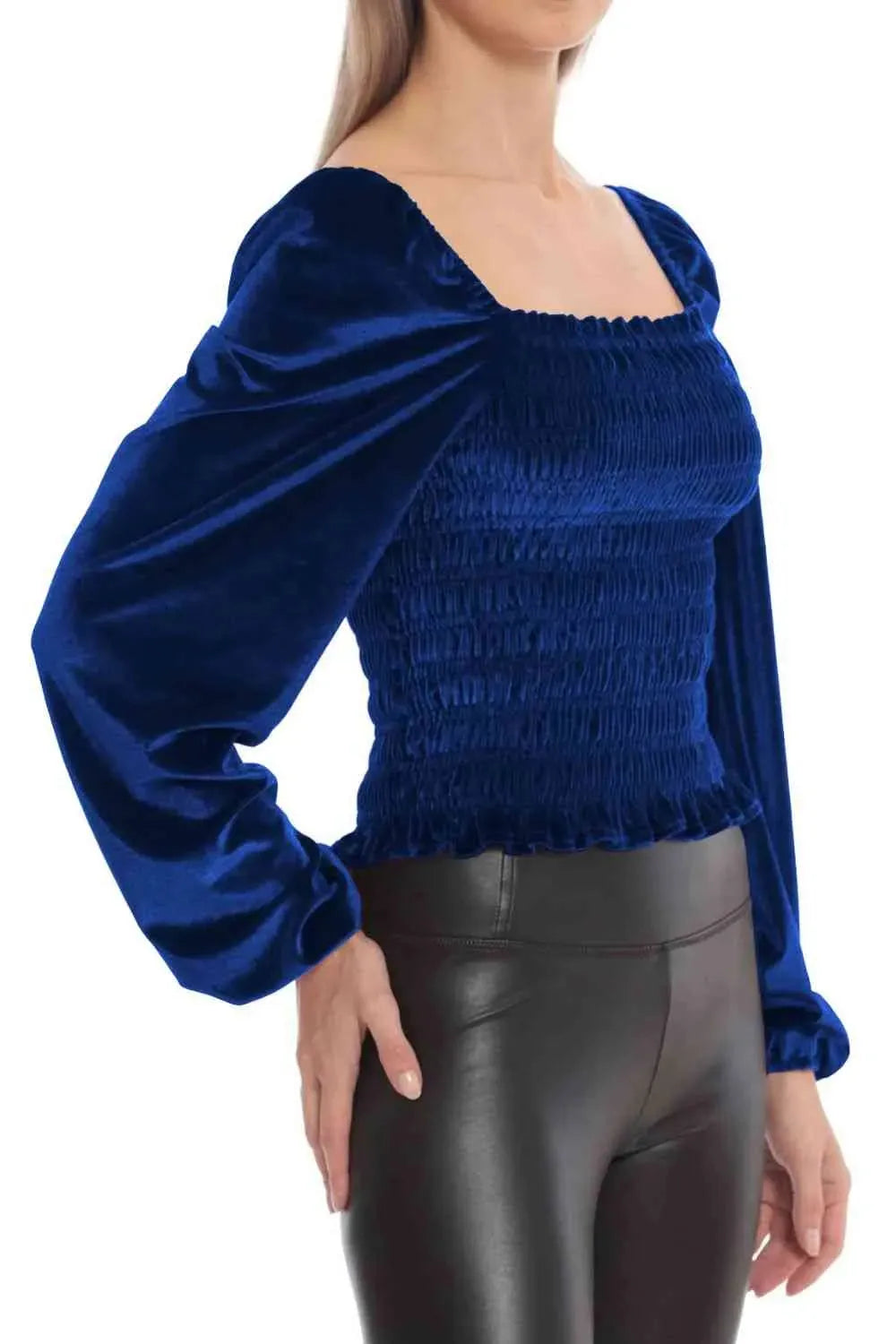 Double Take Smocked Square Neck Long Sleeve Blouse Blouses - Tophatter Daily Deals