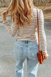 Double Take Striped Mock Neck Long Sleeve Top Blouses - Tophatter Daily Deals