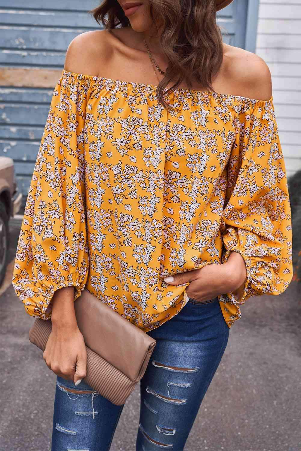 Off-Shoulder Balloon Sleeve Top Blouses - Tophatter Daily Deals