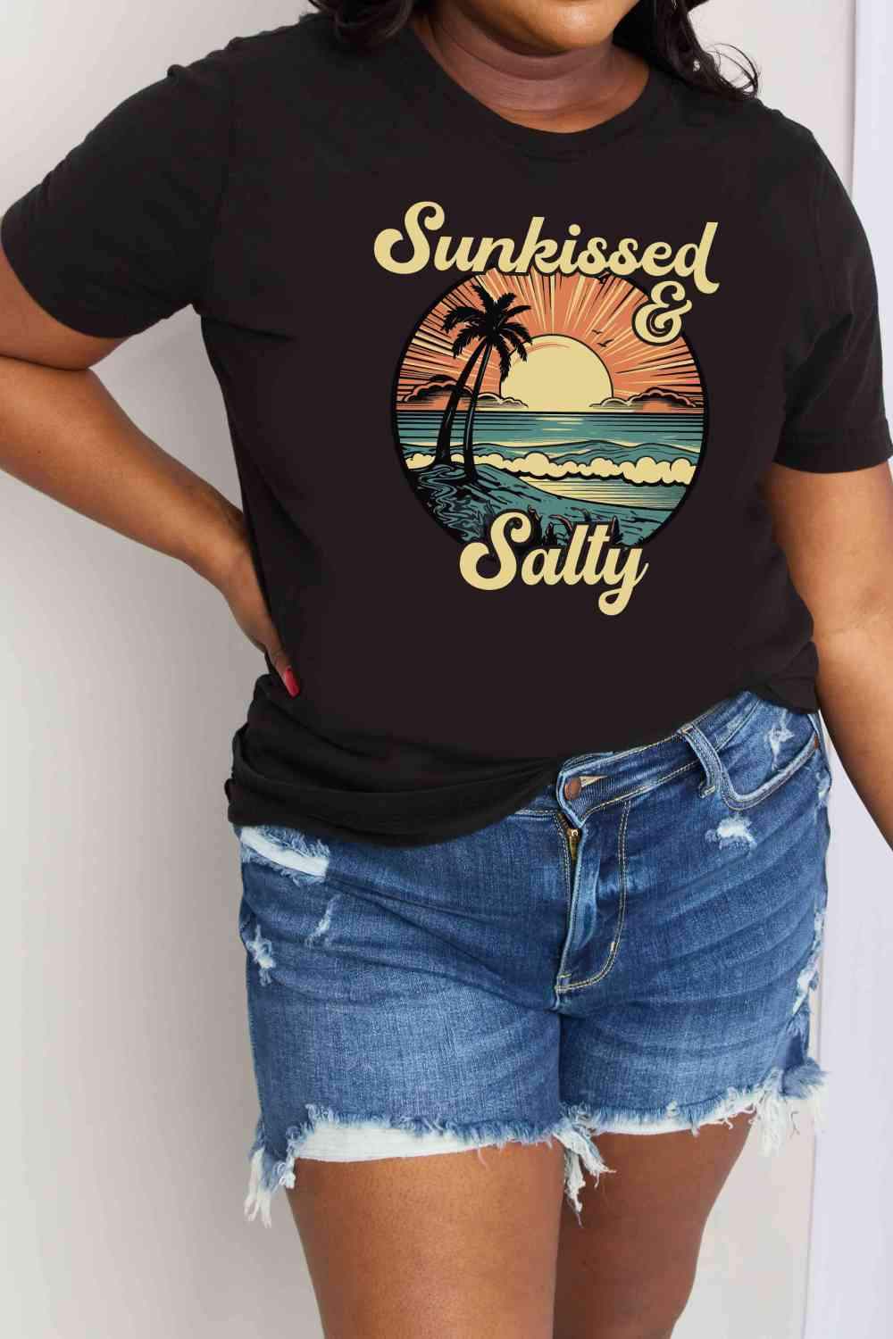 Simply Love Full Size SUNKISSED & SALTY Graphic Cotton T-Shirt Women's T-Shirts - Tophatter Daily Deals