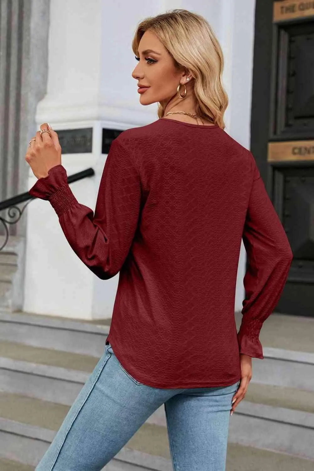 V-Neck Flounce Sleeve Blouse Blouses - Tophatter Daily Deals