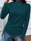 Drawstring Mock Neck Long Sleeve T-Shirt Deep Teal One Size Women's T-Shirts - Tophatter Daily Deals