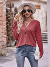 Double Take Buttoned Notched Neck Long Sleeve Top Blouses - Tophatter Daily Deals