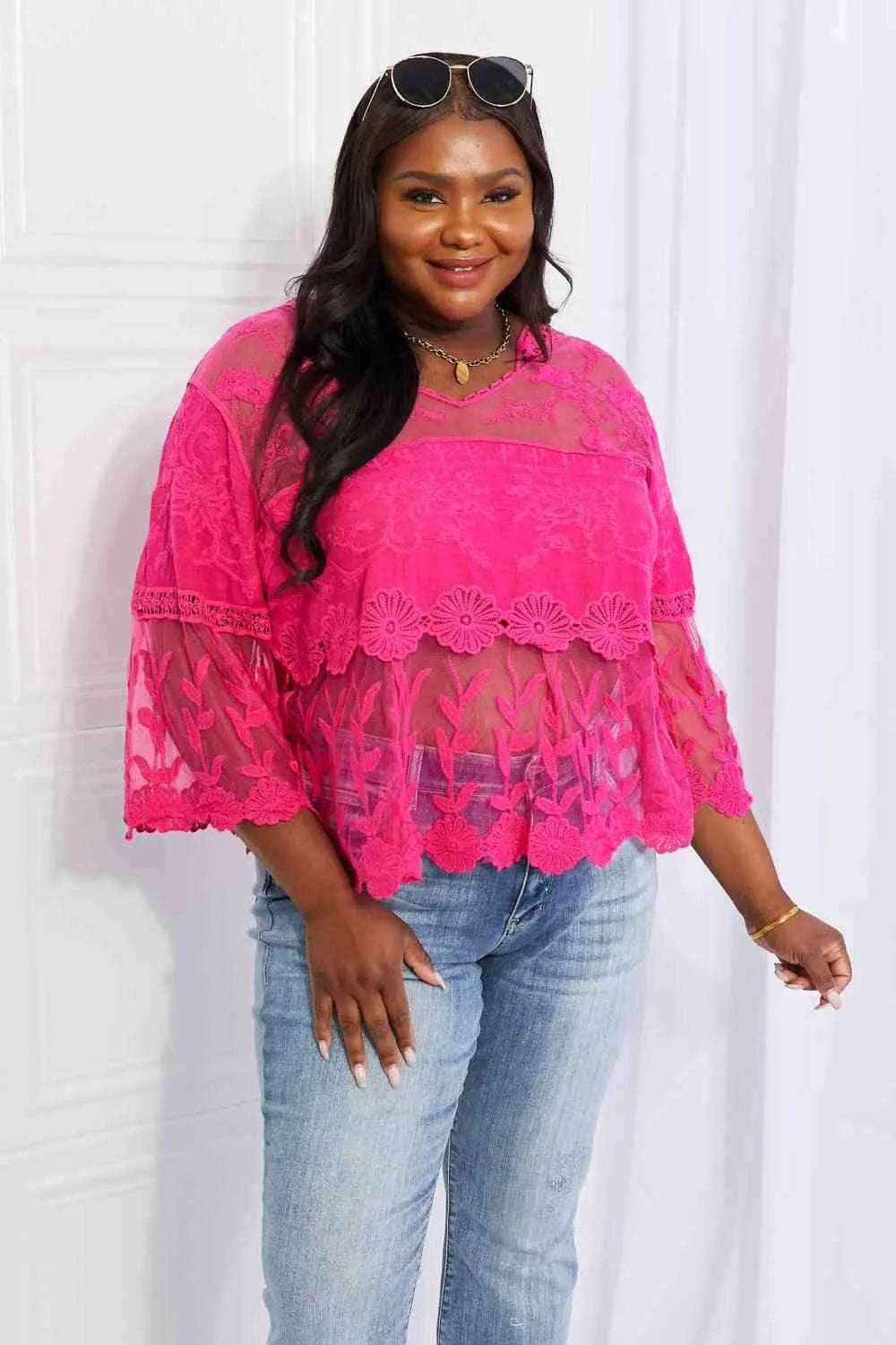 Davi & Dani Full Size Lace Oasis Top Blouses - Tophatter Daily Deals