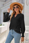 Notched Flounce Sleeve Eyelet Top Black Blouses - Tophatter Daily Deals