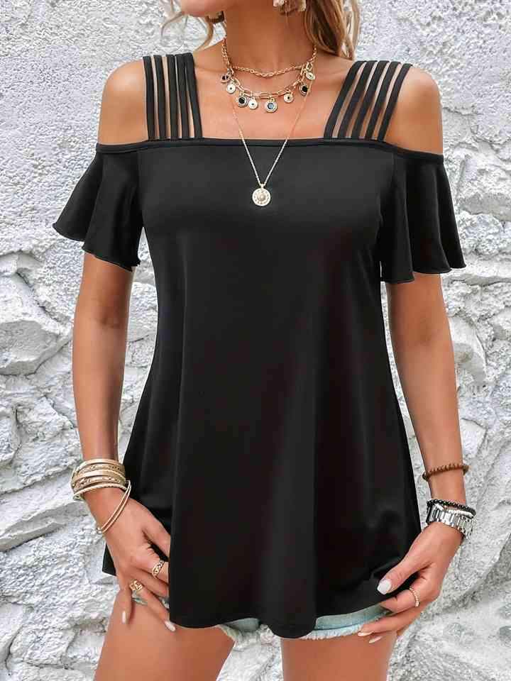 Strappy Cold-Shoulder Top Blouses - Tophatter Daily Deals