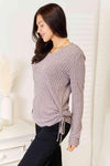 Double Take Drawstring Ribbed Long Sleeve T-Shirt Women's T-Shirts - Tophatter Daily Deals