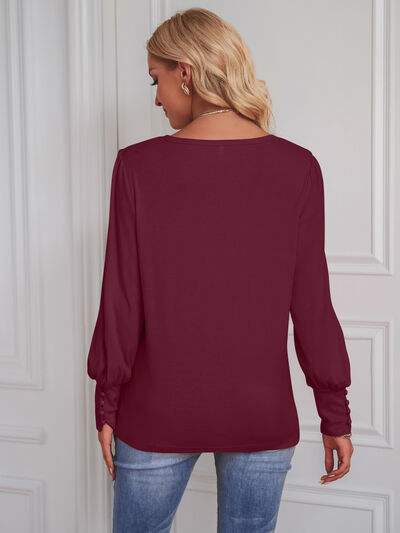 Round Neck Lantern Sleeve Blouse Blouses - Tophatter Daily Deals