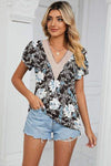 Floral V-Neck Short Sleeve T-Shirt Women's T-Shirts - Tophatter Daily Deals