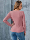 Buttoned Round Neck Long Sleeve T-Shirt Women's T-Shirts - Tophatter Daily Deals