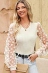 Double Take Textured Applique Long Sleeve Blouse Cream Blouses - Tophatter Daily Deals