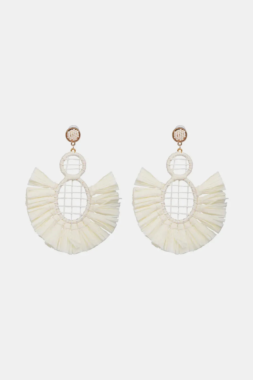 Raffia Grass Tassel Detail Dangle Earrings White One Size Earrings - Tophatter Daily Deals
