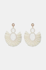 Raffia Grass Tassel Detail Dangle Earrings White One Size Earrings - Tophatter Daily Deals