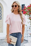 Round Neck Petal Sleeve T-Shirt Blush Pink Women's T-Shirts - Tophatter Daily Deals