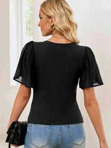 V-Neck Flutter Sleeve Top Blouses - Tophatter Daily Deals