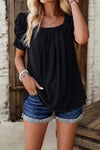 Eyelet Square Neck Puff Sleeve T-Shirt Women's T-Shirts - Tophatter Daily Deals