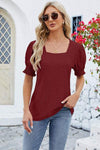 Eyelet Square Neck Short Sleeve T-Shirt Women's T-Shirts - Tophatter Daily Deals