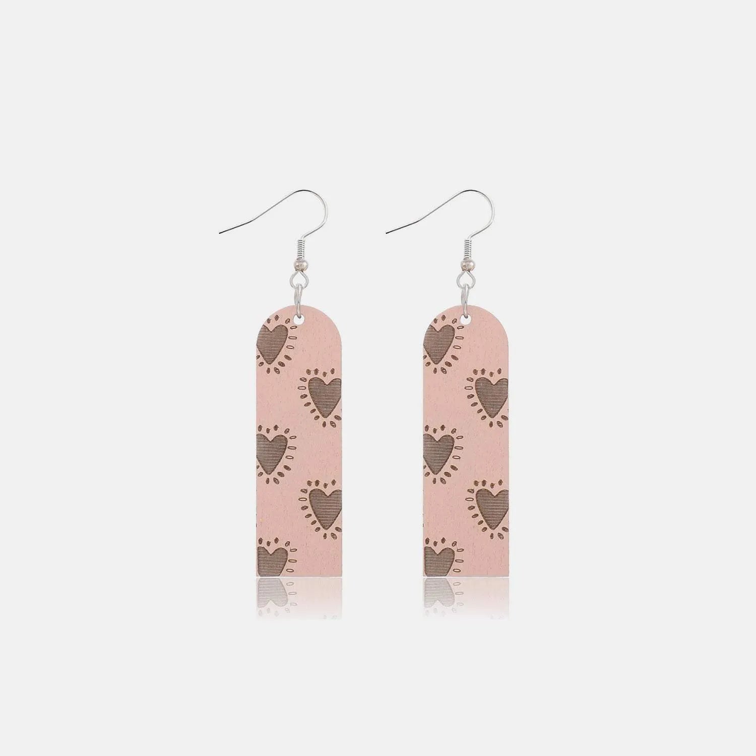Heart Pattern Wooden Dangle Earrings Style A One Size Earrings - Tophatter Daily Deals
