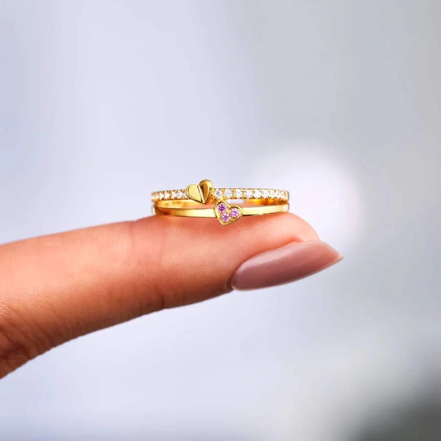 18K Gold-Plated 925 Sterling Silver Double-Layered Ring Rings - Tophatter Daily Deals