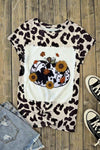 Leopard Print Round Neck Pumpkin Graphic Tee Women's T-Shirts - Tophatter Daily Deals