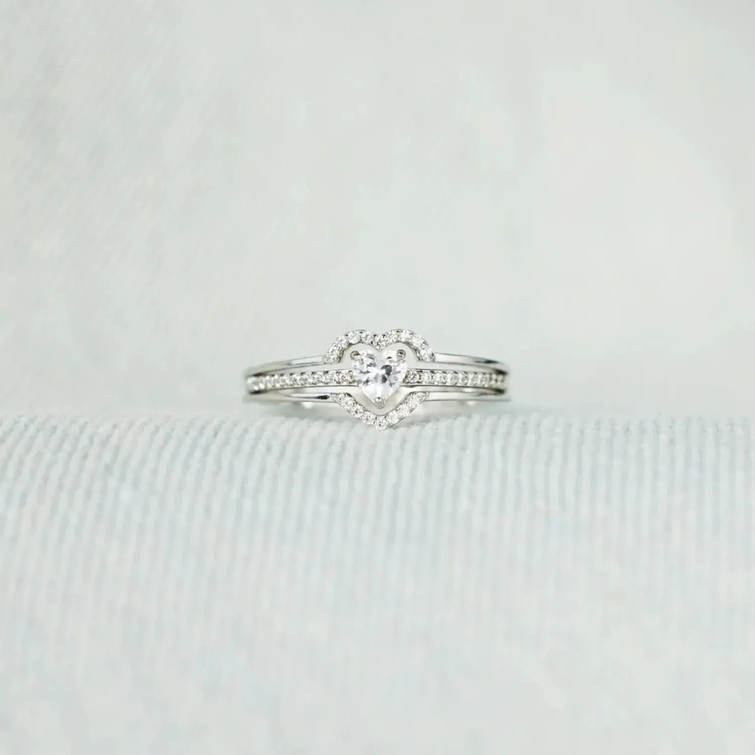 925 Sterling Silver Inlaid Zircon Heart Ring Silver Rings - Tophatter Daily Deals