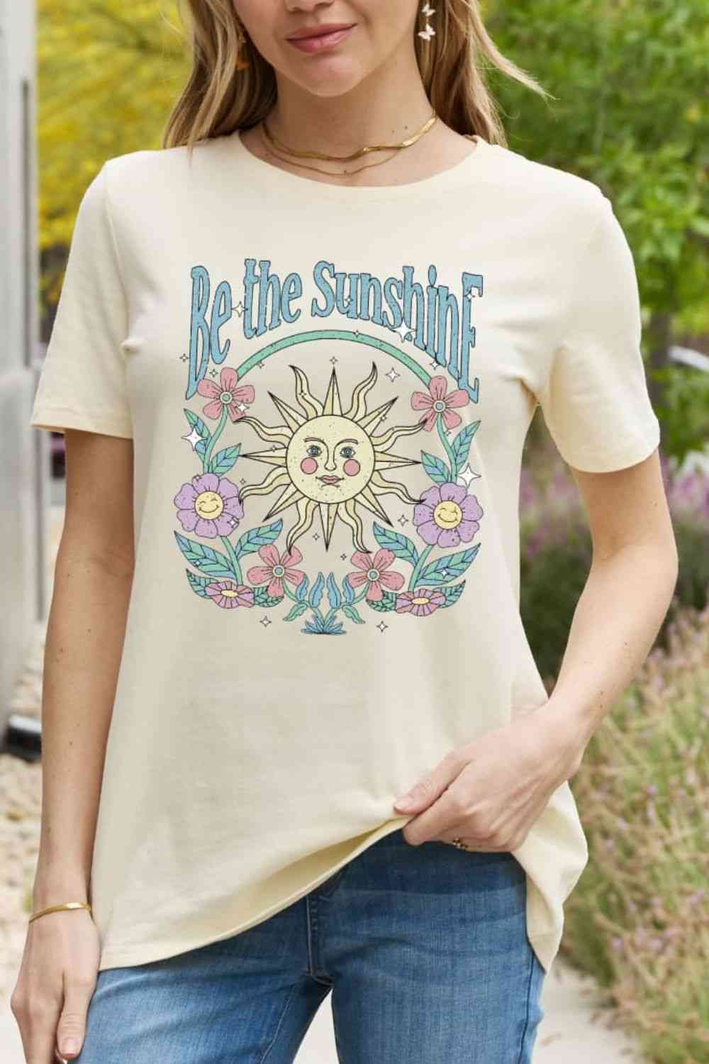 Simply Love Simply Love Full Size BE THE SUNSHINE Graphic Cotton Tee Ivory Women's T-Shirts - Tophatter Daily Deals