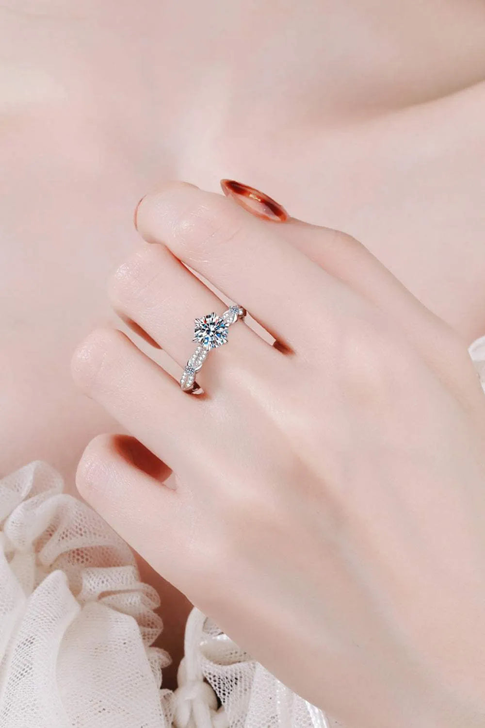 925 Sterling Silver Inlaid Moissanite 6-Prong Ring Moissanite - Tophatter Daily Deals