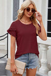 Eyelet Round Neck Petal Sleeve T-Shirt Women's T-Shirts - Tophatter Daily Deals