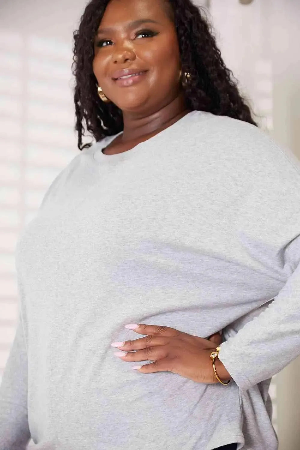 Double Take Seam Detail Round Neck Long Sleeve Top Women's T-Shirts - Tophatter Daily Deals
