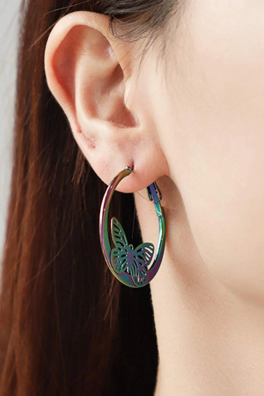 Multicolored Butterfly Huggie Earrings Multicolor One Size Earrings - Tophatter Daily Deals