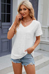 Eyelet V-Neck Short Sleeve T-Shirt Women's T-Shirts - Tophatter Daily Deals